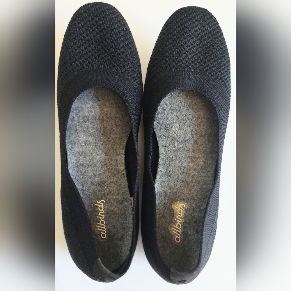 Women's Allbirds Size 7 Tree Breeders Black Ballet Flat Slip On Comfortable EUC